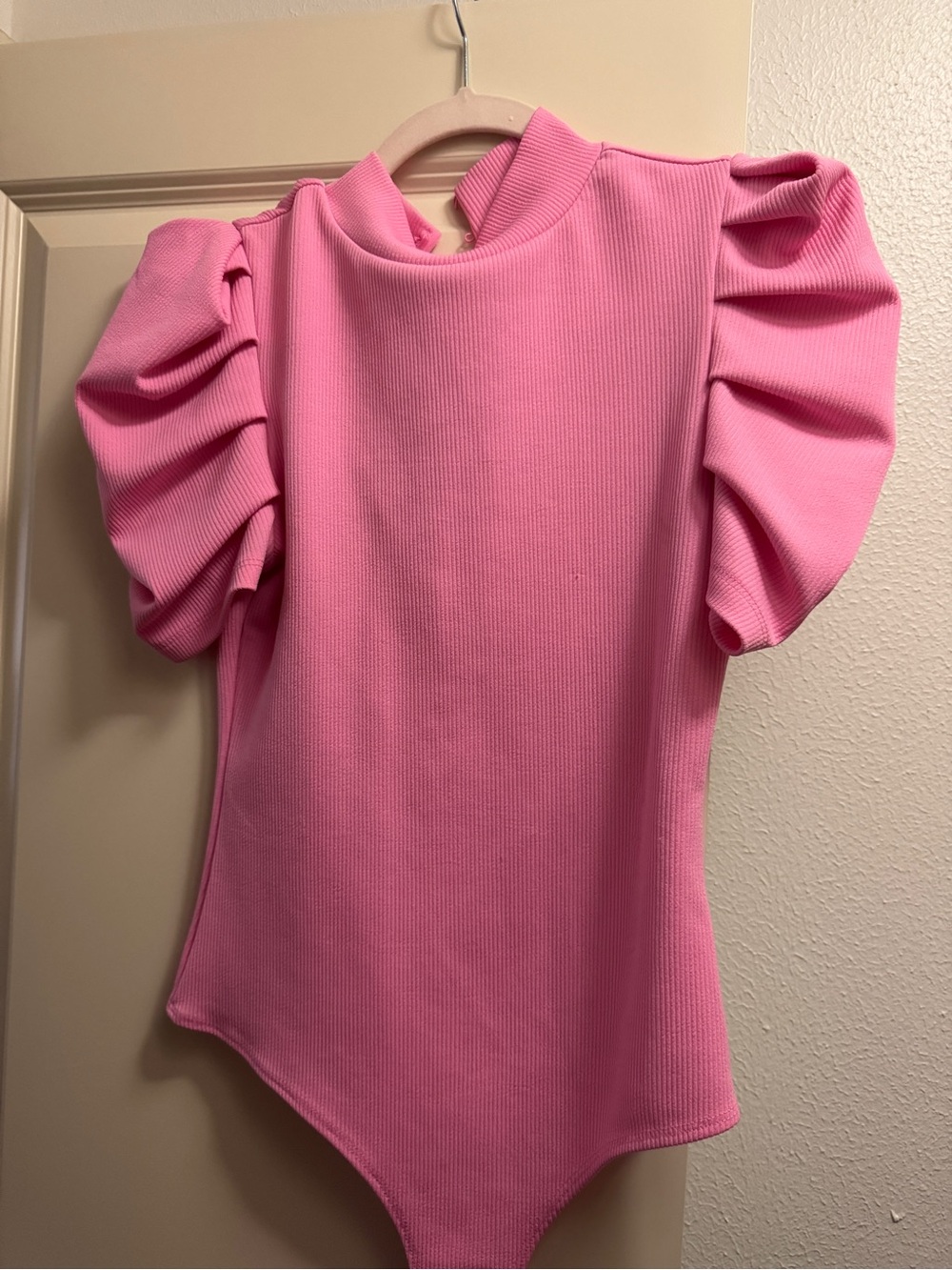 TCEC Pink Puff-Sleeve Ribbed Bodysuit